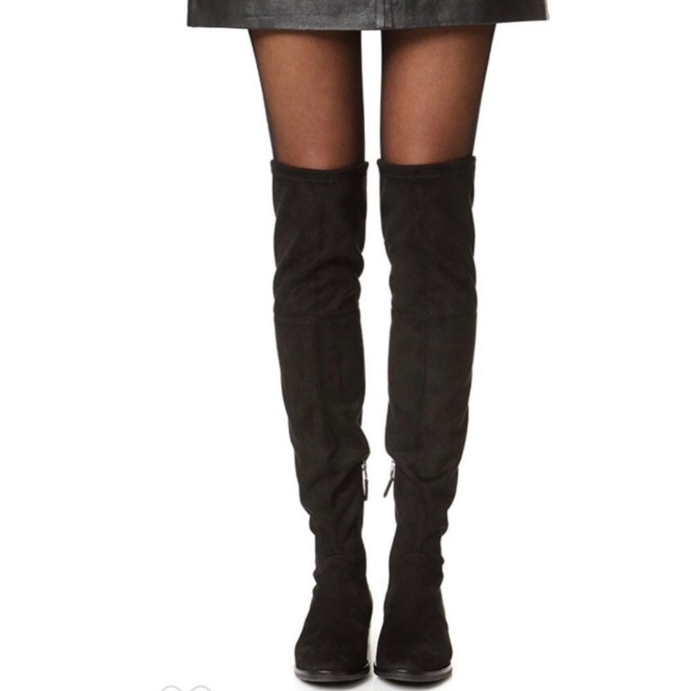 Stuart Weitzman BY A New Day. Black Suede Boots Over Knee Side Zip & Leather 7.5